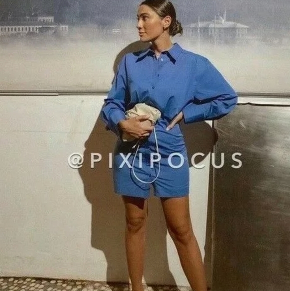 Zara Button Up Blue Shirt with Pockets - Picture 9 of 9